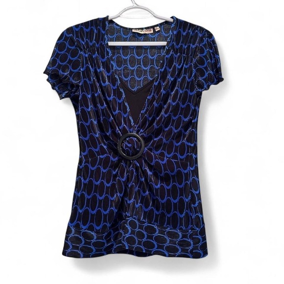 Notations Blue Black Office Siren Layered Top Sz Medium Y2K - Picture 1 of 7